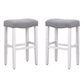 White Wooden Bar Stool Set of 2 with Gray Linen Cushion F5241