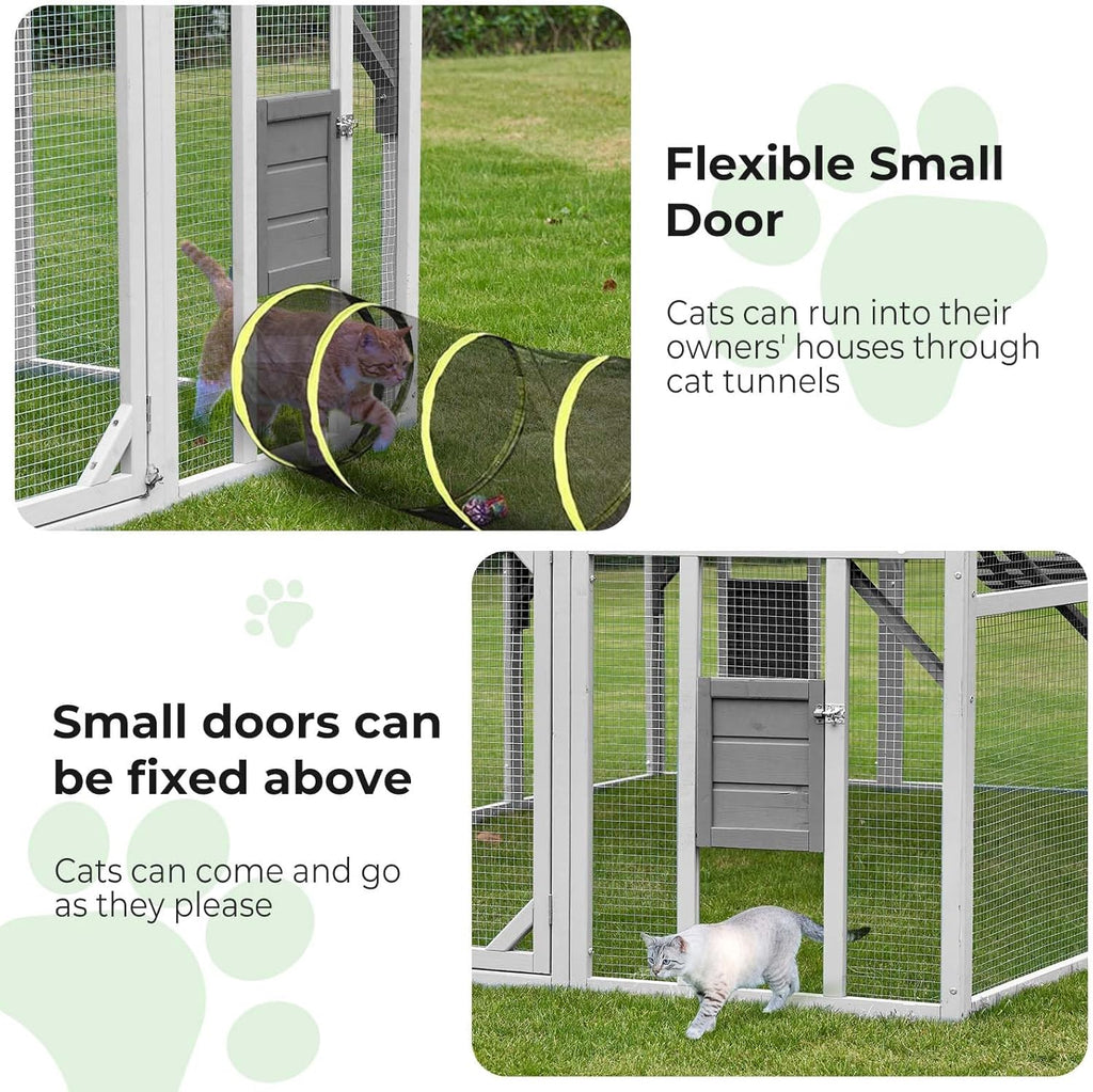 Large Wooden Outdoor Cat Enclosure with Waterproof Cover W18196