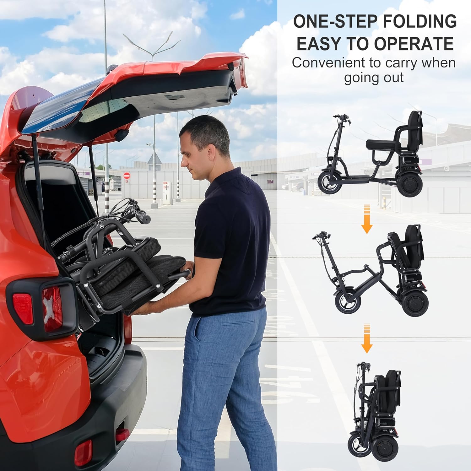 3 Wheel Electric Scooter Lightweight Folding Powered Mobility Scooter with Ergonomic Seat and Removable Battery Black L9638