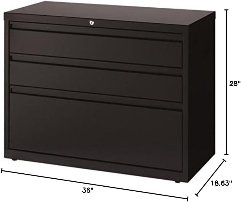 Black 36 inch Wide 3 Drawer Metal Lateral File Cabinet A23446