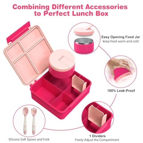 Pink Bento Lunch Box with 8oz Soup Thermo and 4 Compartment L86072