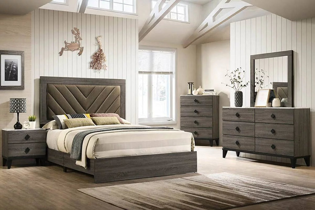 Gray Queen Size Wooden Bedframe with 2 Nightstands 3pc Furniture Set I343996