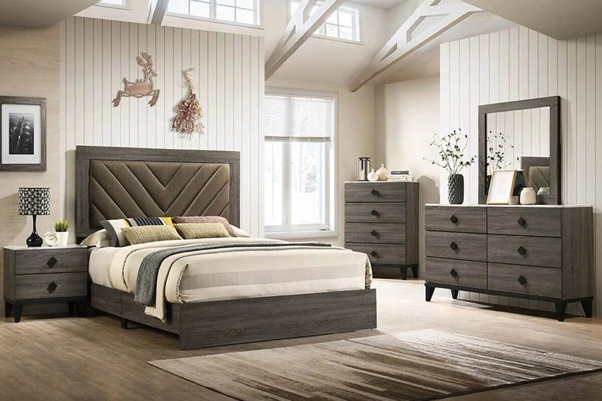 Gray Queen Size Wooden Bedframe with 2 Nightstands 3pc Furniture Set I343996