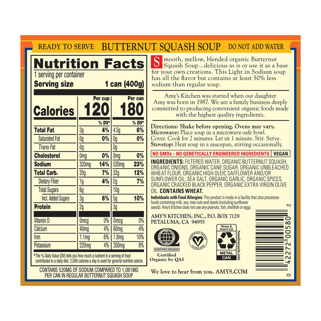 14.1 oz Pack of 12 Vegan Organic Butternut Squash Soup B66500