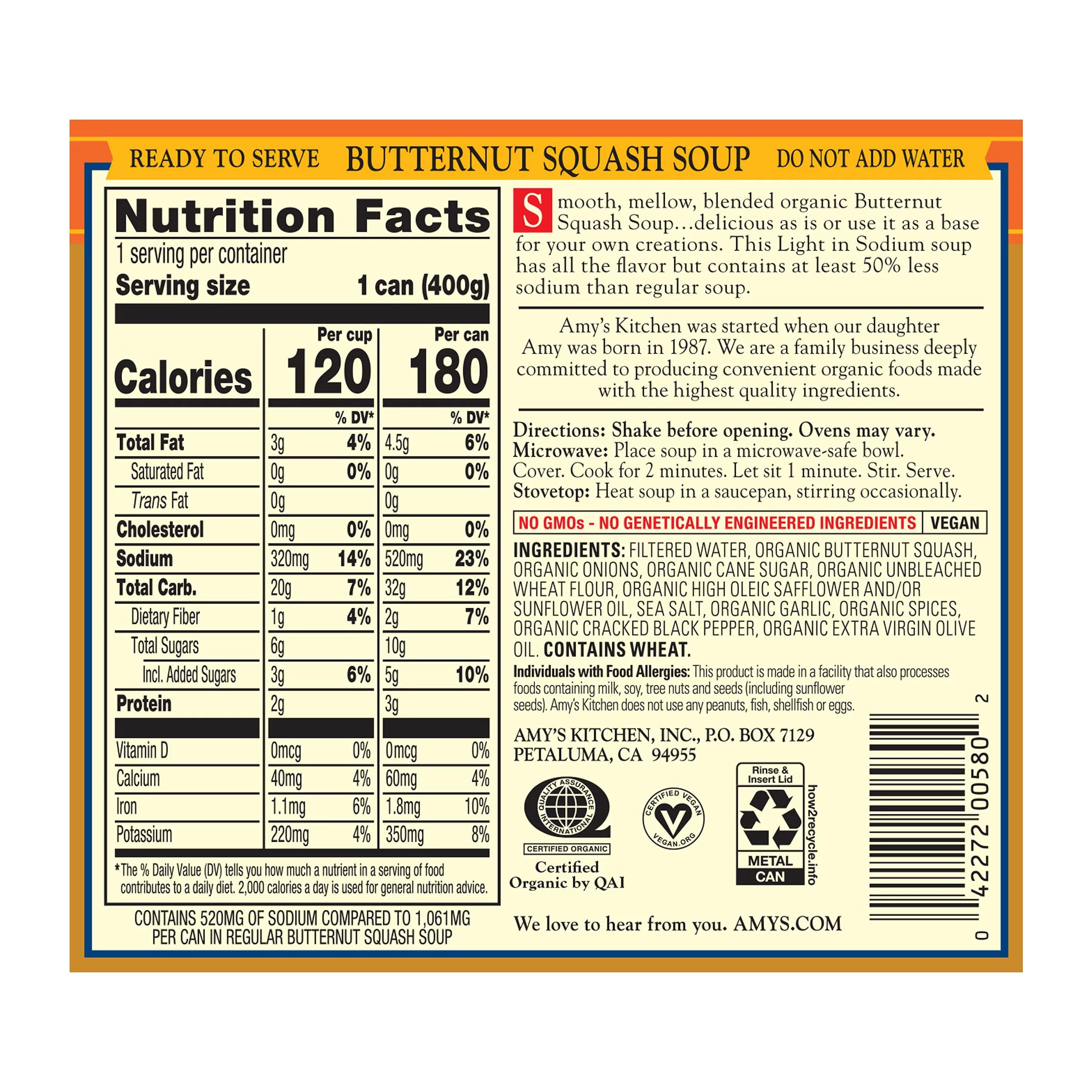 14.1 oz Pack of 12 Vegan Organic Butternut Squash Soup B66500