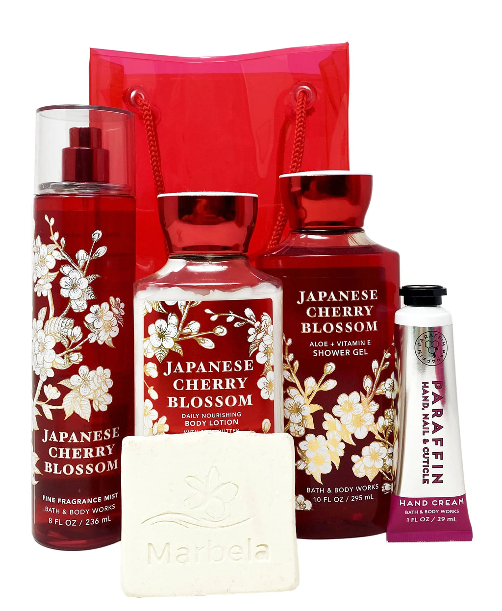 Japanese Cherry Blossom Fine Fragrance Mist, Shower Gel, Body Lotion and Hand Cream with Sample Soap Gift Bag Set U561671