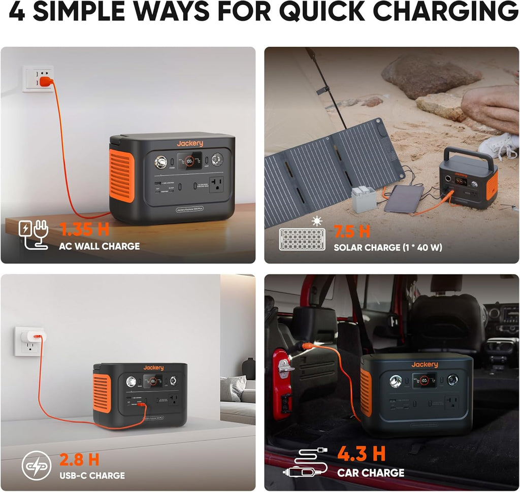 Portable Power Station with 40W Solar Panel, 288Wh LiFePO4 Battery, 300W AC Outlet O3224