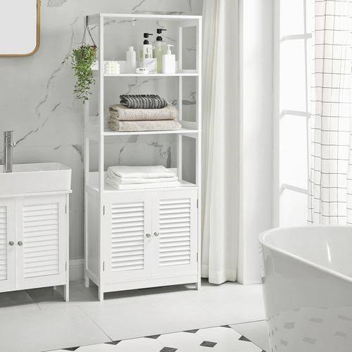 Matte White Freestanding Tall Storage Cabinet E124476