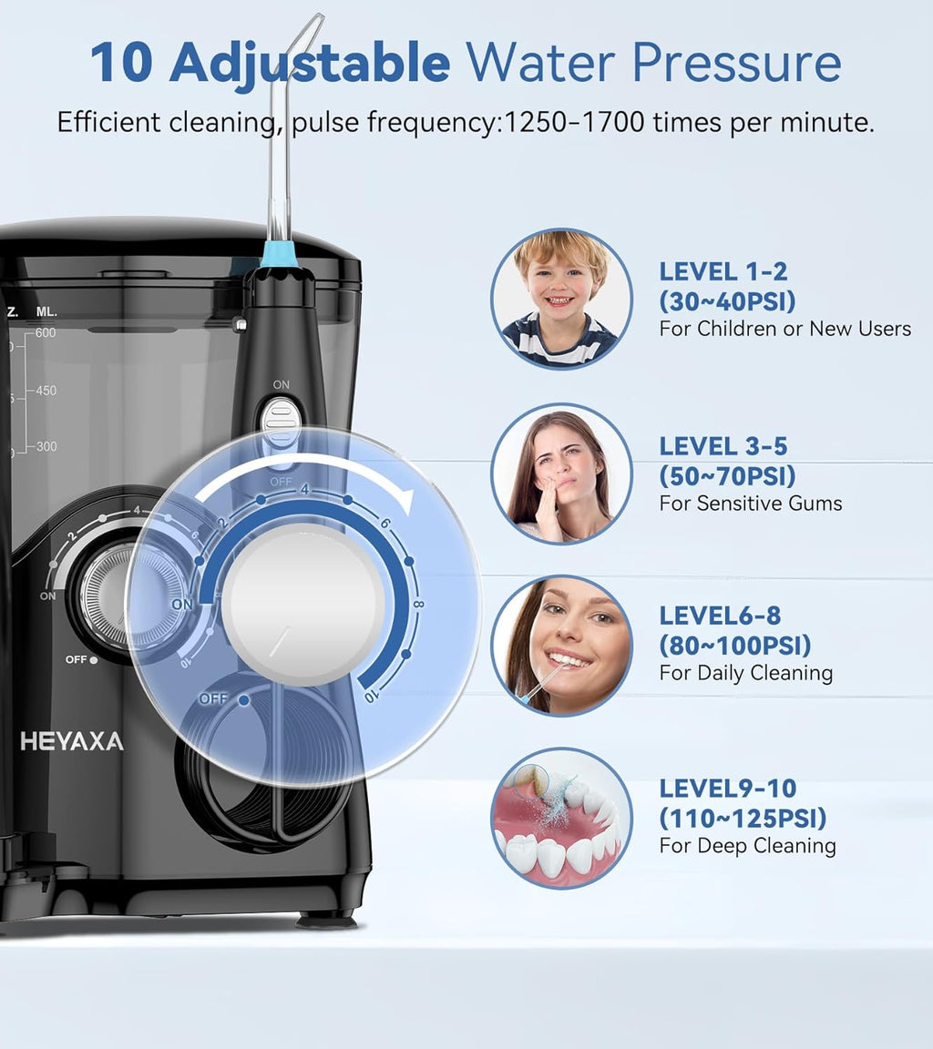 600ML Water Flosser with 7 Jet Tips, 10 Adjustable Water Pressure, 5 Toothbrush Heads Q7487