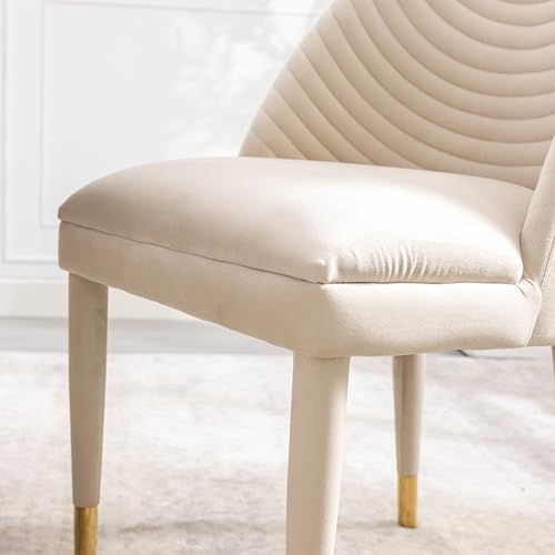 Beige Velvet Set of 2 Dining Chairs with Solid Wood Legs L33831
