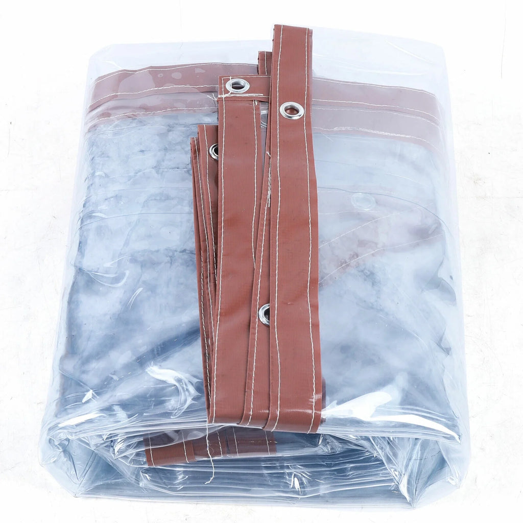 Brown PVC Clear Awning Canopy Curtain Enclosure Tarpaulin H9335