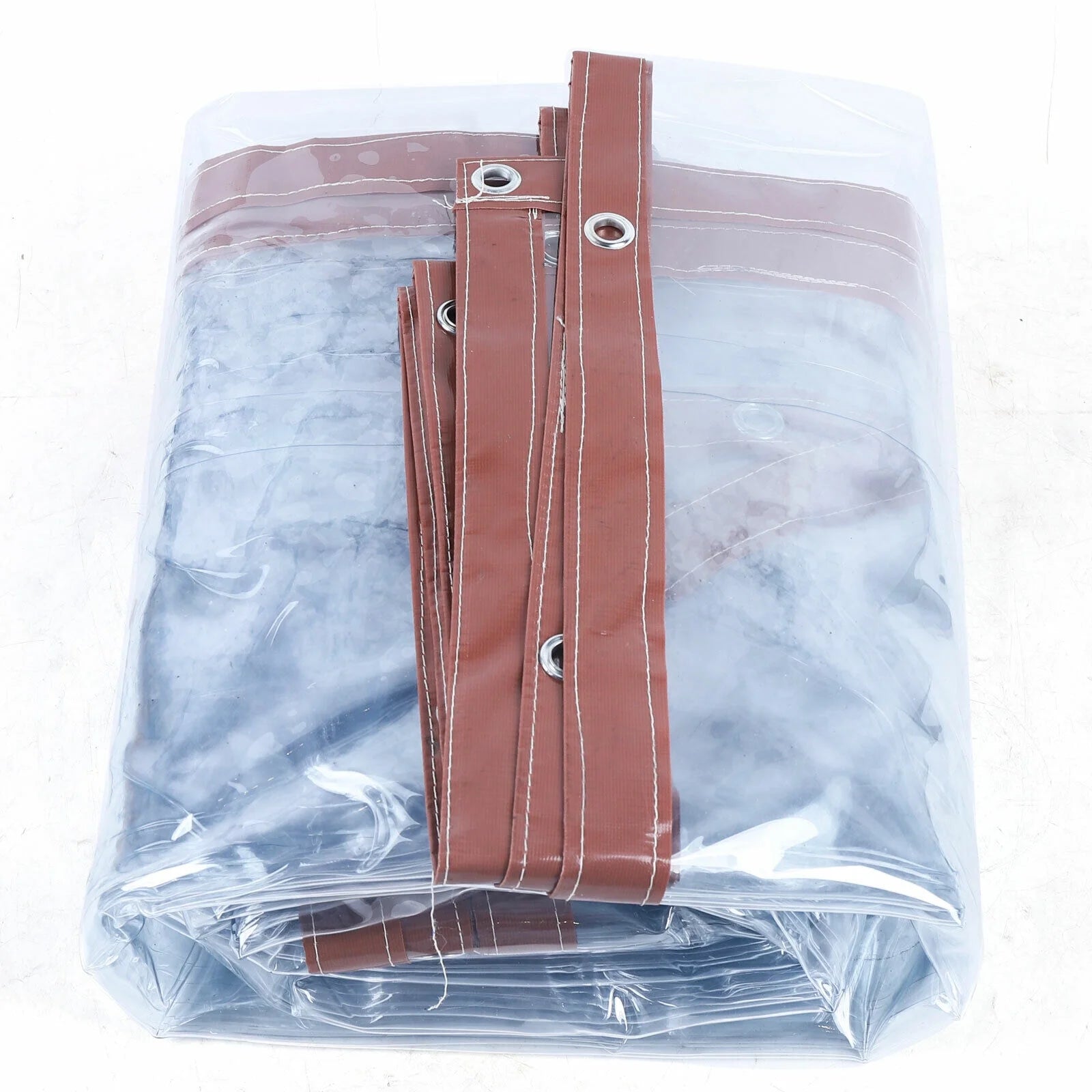 Brown PVC Clear Awning Canopy Curtain Enclosure Tarpaulin H9335