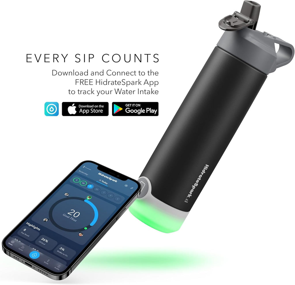 Insulated Stainless Steel Smart Water Bottle, 20 oz, Black L98183