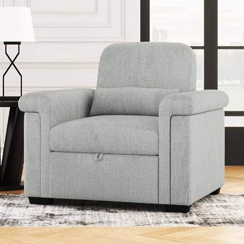 Beige Convertible Single Sofa Bed with Pillow and Adjustable Backrest E156738