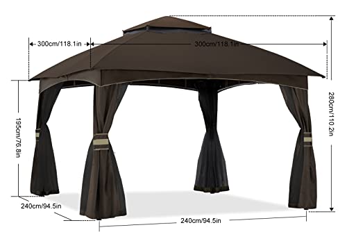 8x8 Outdoor Gazebo with Mosquito Netting Dark Gray J4597