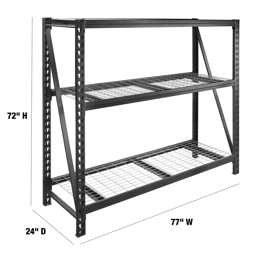 Black Steel 3-Tier Storage Shelf Unit 72-Inch-H x 77-Inch-W x 24-Inch-D Q12773