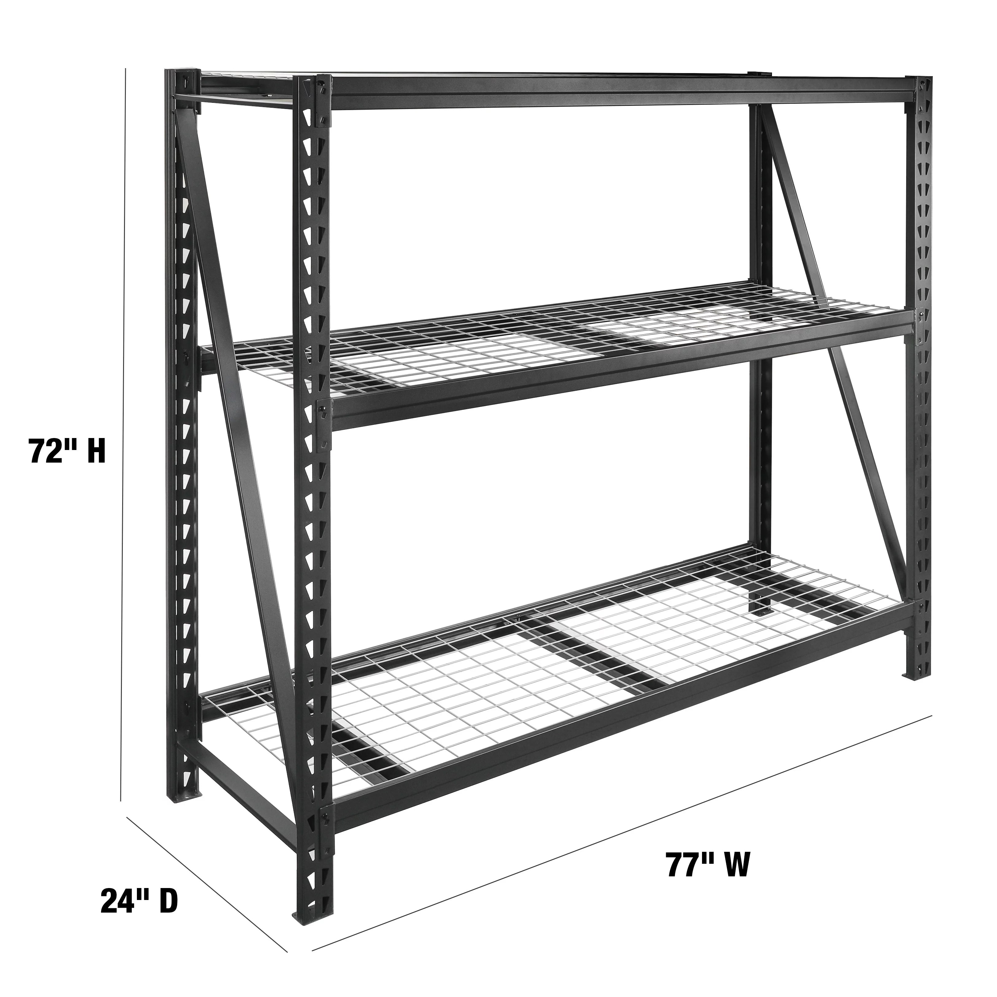Black Steel 3-Tier Storage Shelf Unit 72-Inch-H x 77-Inch-W x 24-Inch-D Q12773