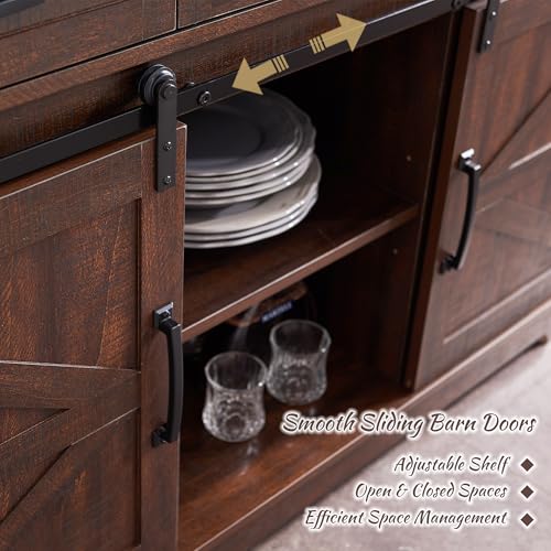 White 53" Buffet Cabinet with Sliding Barn Door and 3 Drawers H777297