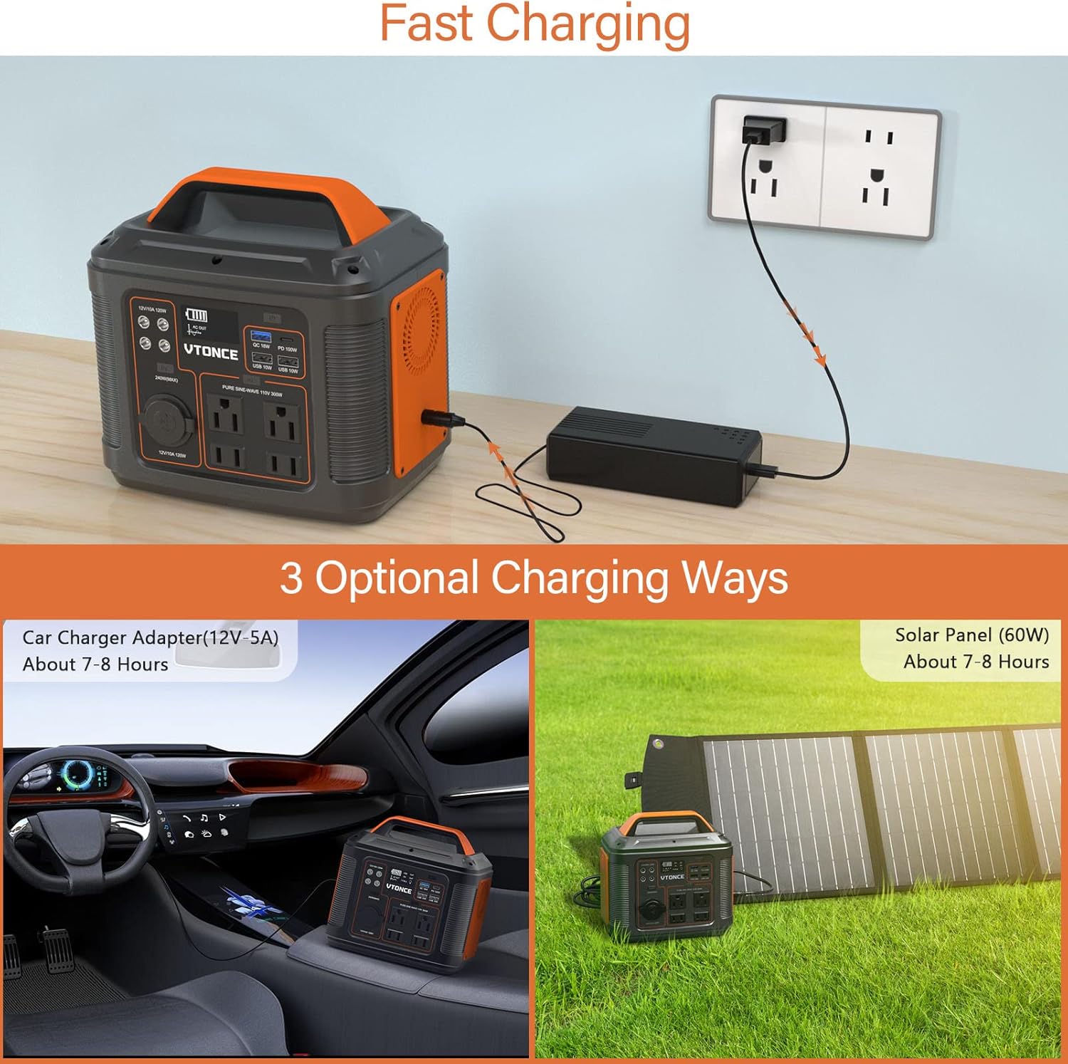 Portable Power Station 300W 296Wh Solar Generator with AC Outlets and LED Flashlight W271