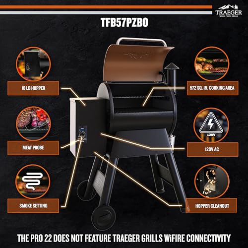 Bronze Wood Pellet Grill & Smoker, 572 sq. in. Grilling Capacity, 18LB Hopper S8621