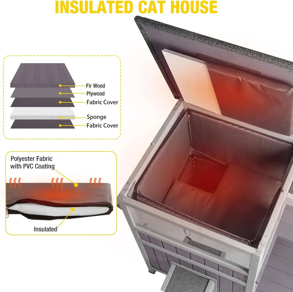 Insulated Cat House Outdoor Weatherproof with Insulated Liner B466