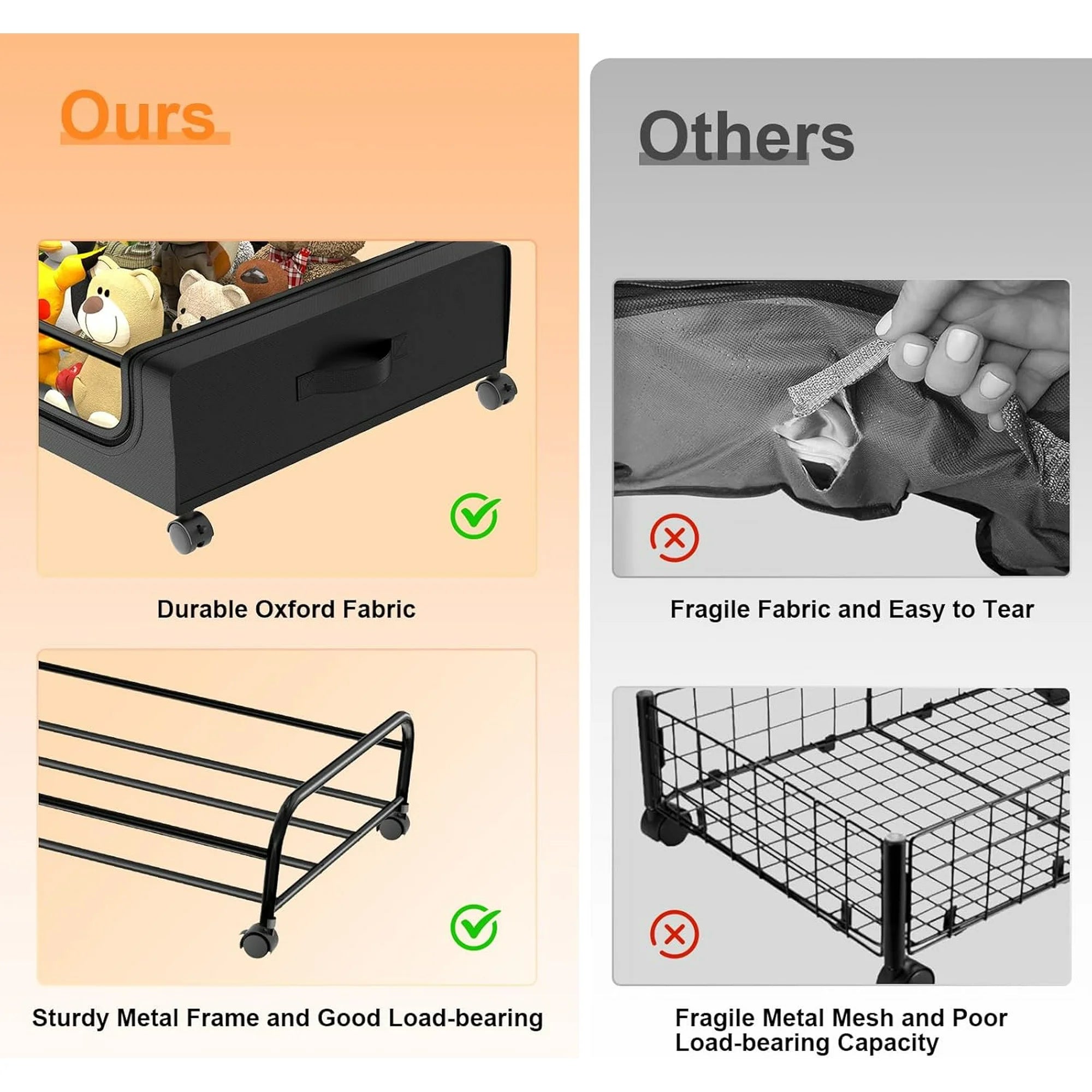 Under Bed Storage with Wheels 2 Pack Large Black V1641