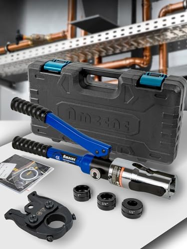Copper Tube Fittings Pipe Crimping Tool with 1/2 inch, 3/4 inch and 1 inch Jaw Copper Pipe Press Crimpers Pressing Pliers R105