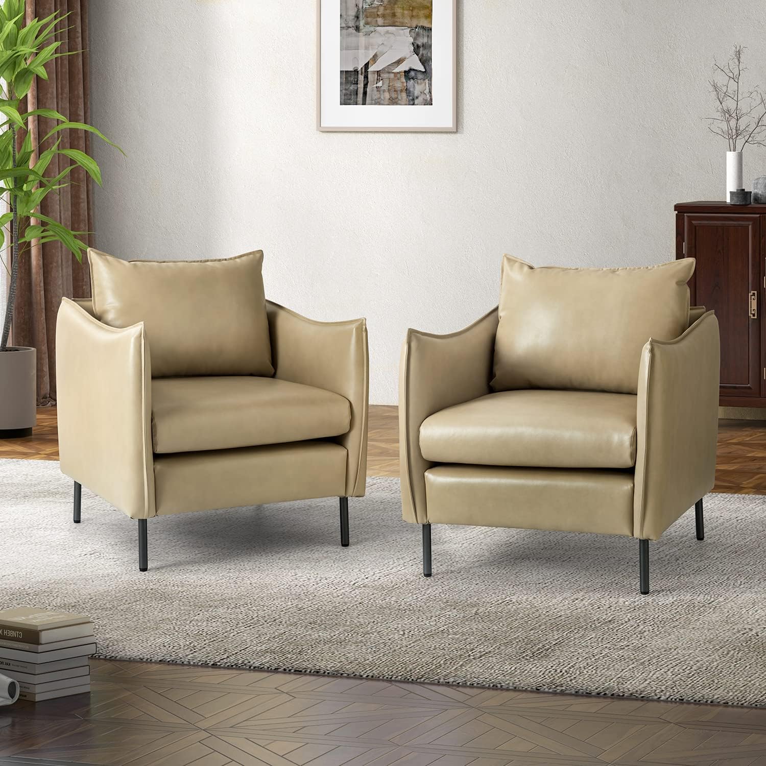 Beige Faux Leather Armchair Set Of 2 K154