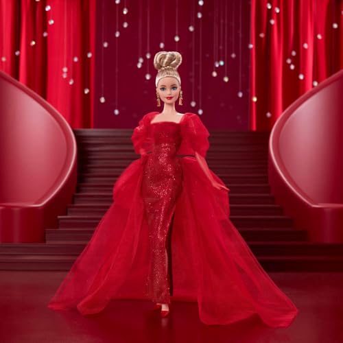 Glittery Red Tulle Gown Doll with Blonde Hair D276