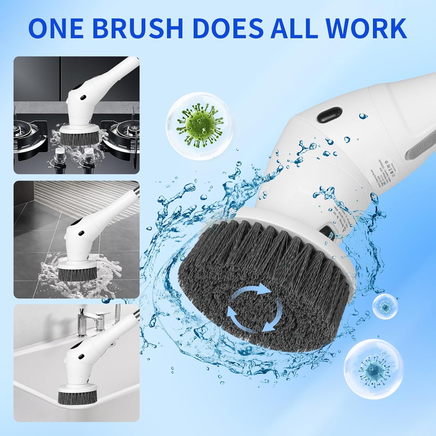 Cordless Electric Spin Scrubber with 8 Replaceable Heads and Extension Handle T683770