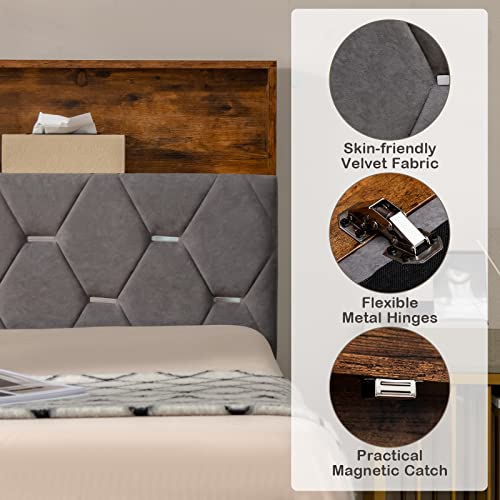 Queen Size Upholstered Platform Bed with Storage Shelves D8816