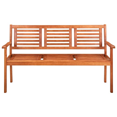 Rustic Brown Solid Eucalyptus Wood 3-Seater Patio Bench with Backrest X865070