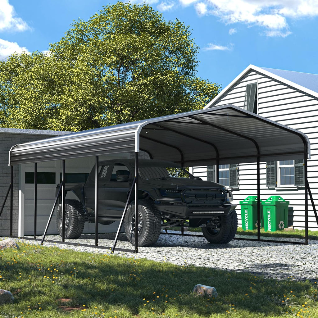 Grey Heavy Duty Galvanized Steel Carport Canopy 12x20 FT B943