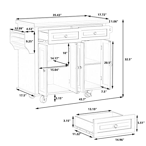 White Kitchen Island Cart with Wood Top and Drop Leaf H73662