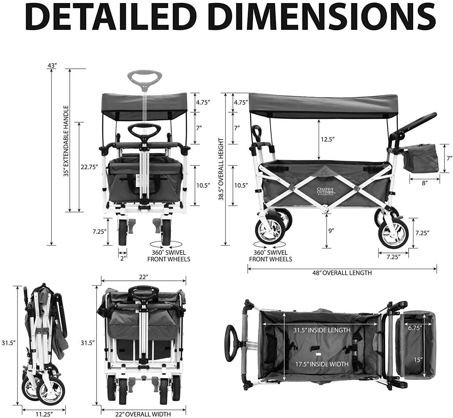 Black/Gray Folding Wagon with Canopy N45293