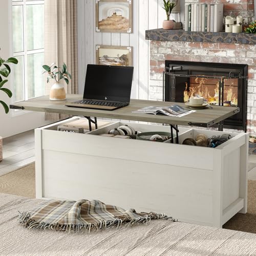 47.3'' Lift Top Coffee Table with Storage, White, Grey Top G724