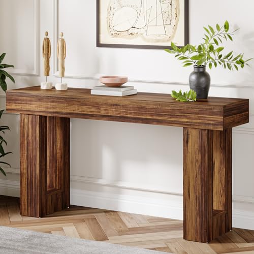 63-Inch Long Console Table, Rustic Brown Wooden Sofa Table V34960