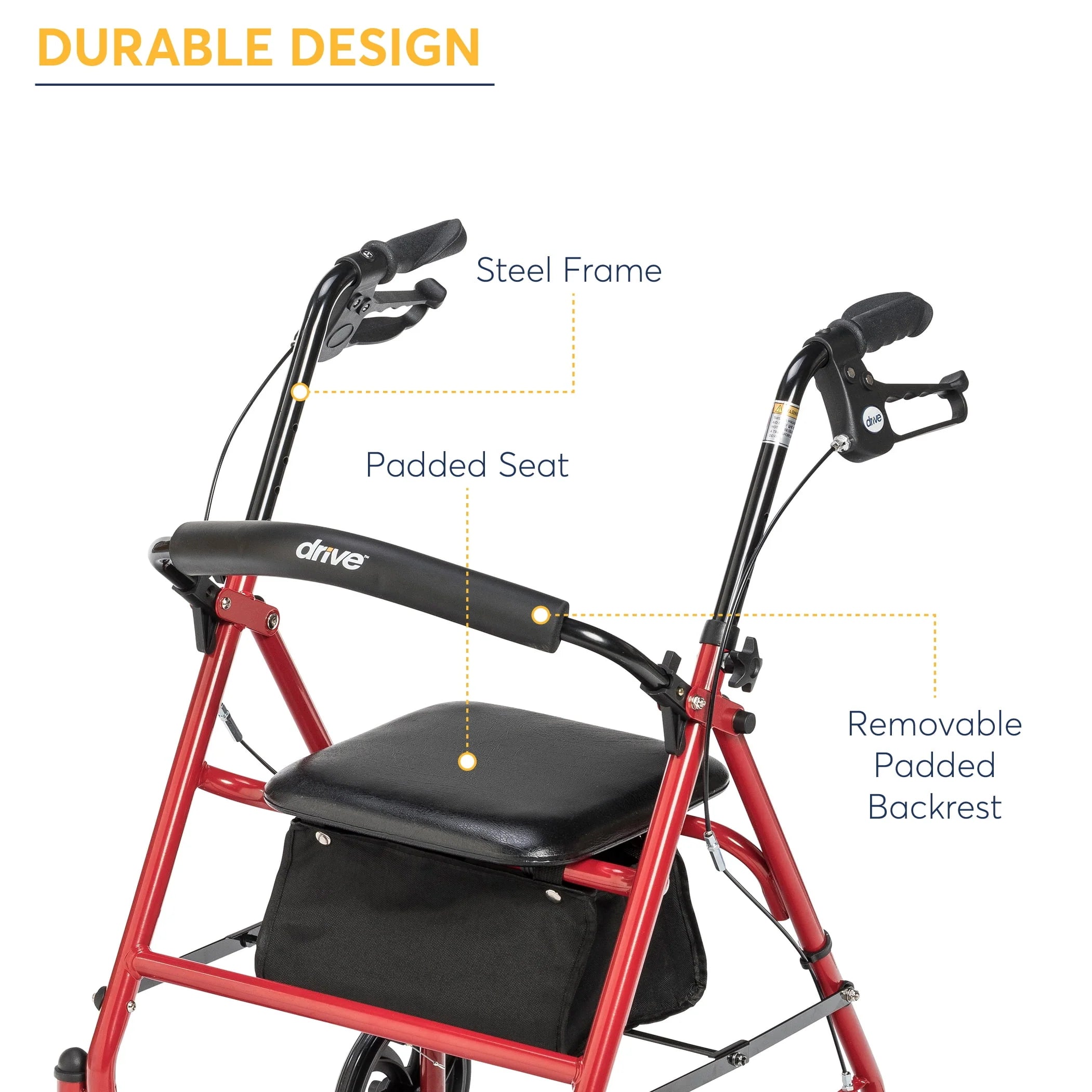 Red 4-Wheel Rollator with 7.5 Casters C3502