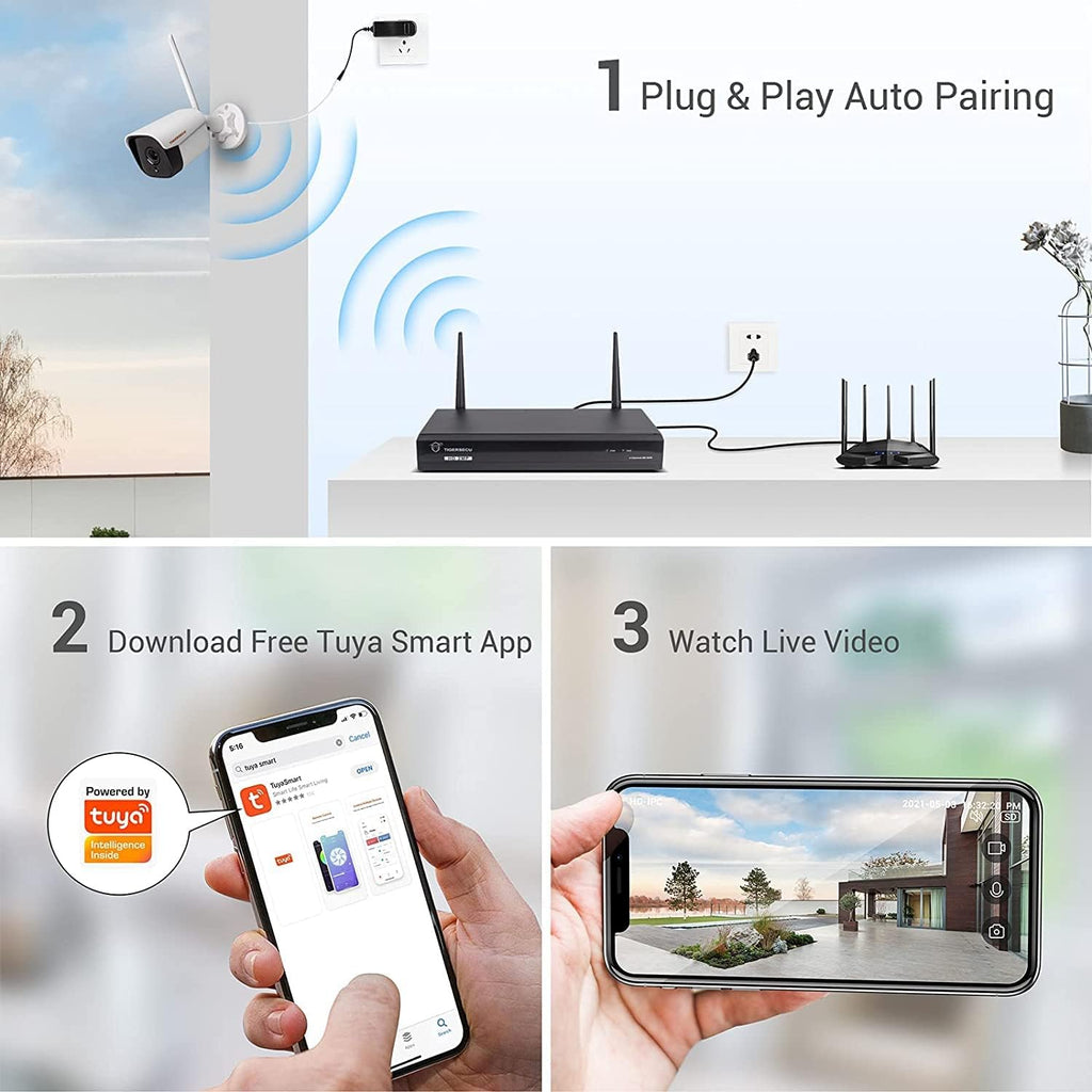 1080P WiFi NVR Security Camera System with Two Way Audio, 1TB Hard Drive, 8 Channel NVR with 4 1080P Wi-Fi IP Cameras B4724