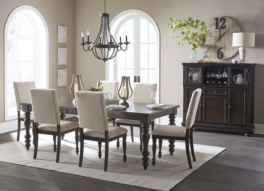 Grayish Brown Finish Dining Table with Draw Leaf Birch Veneer J674495