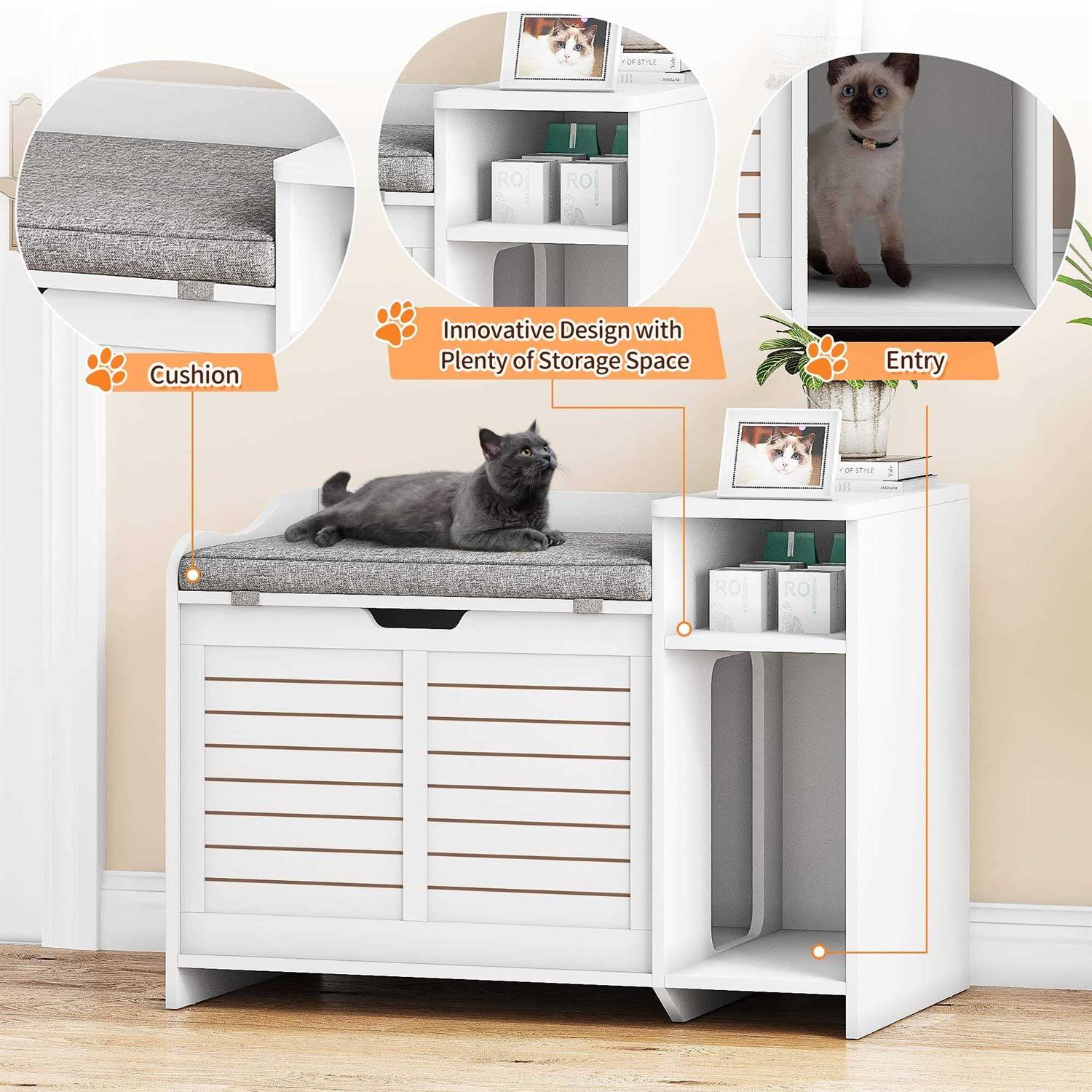 Litter Box Enclosure with Top Opening with Cushion Cat Litter Box Furniture E369806