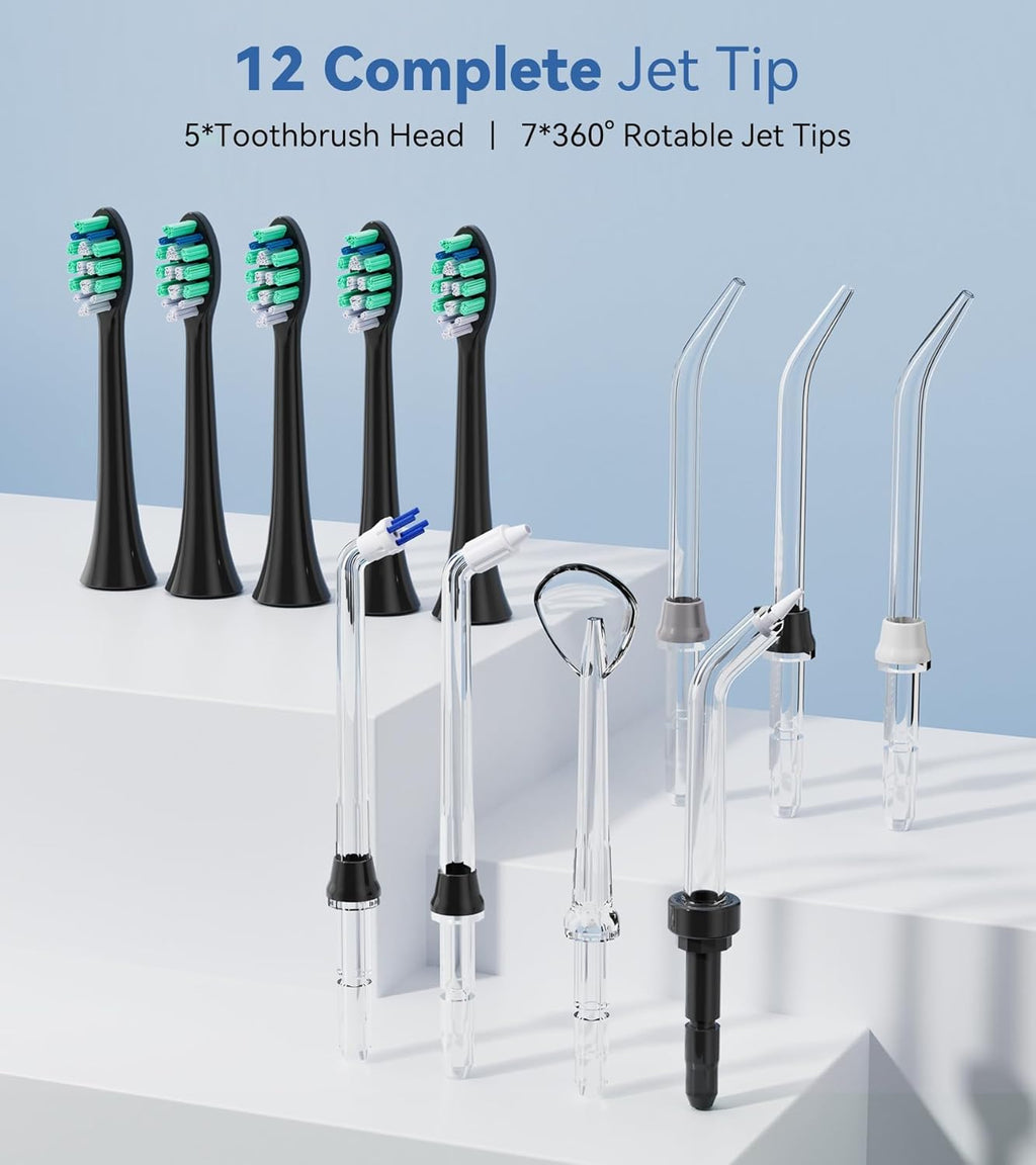 600ML Water Flosser with 7 Jet Tips, 10 Adjustable Water Pressure, 5 Toothbrush Heads Q7487