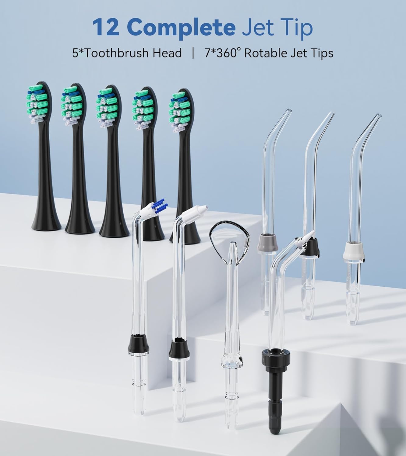 600ML Water Flosser with 7 Jet Tips, 10 Adjustable Water Pressure, 5 Toothbrush Heads Q7487