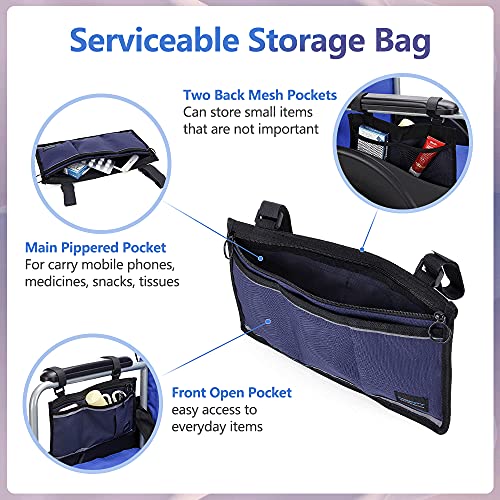 Dark Blue Wheelchair Side Bag with Phone Holder L8514