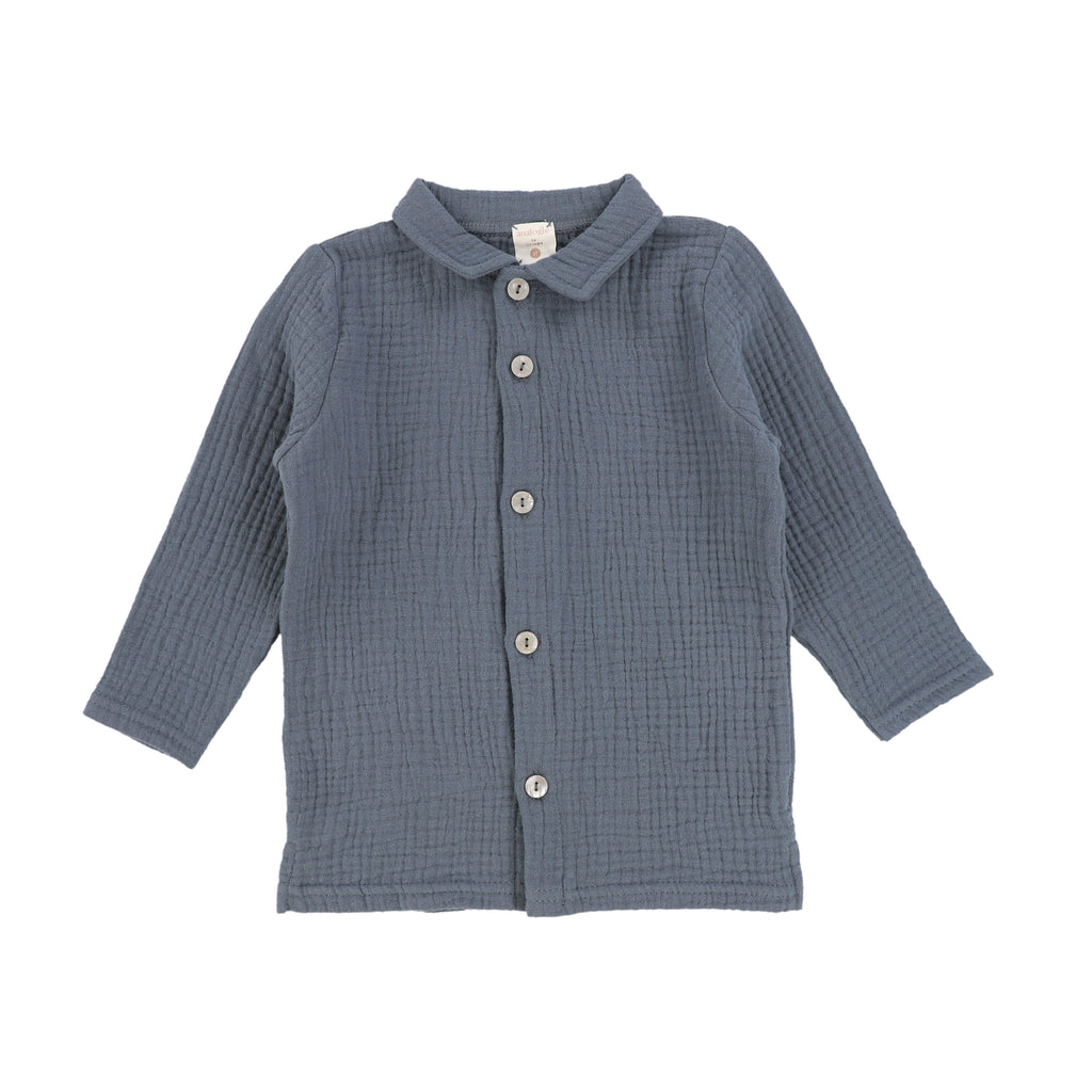 Analogie by Lil Legs Muslin Button Down Shirt - Blue/Grey